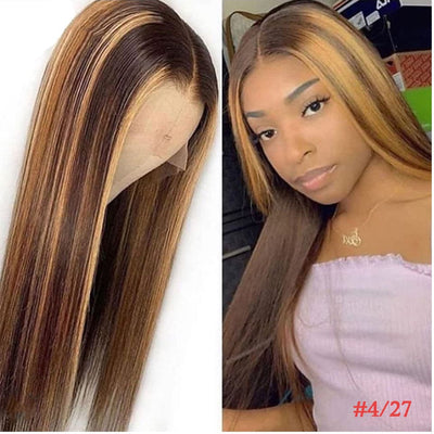 P4/27 Highlight Lace Frontal/Closure Straight Glueless Wig Pre Plucked Human Hair