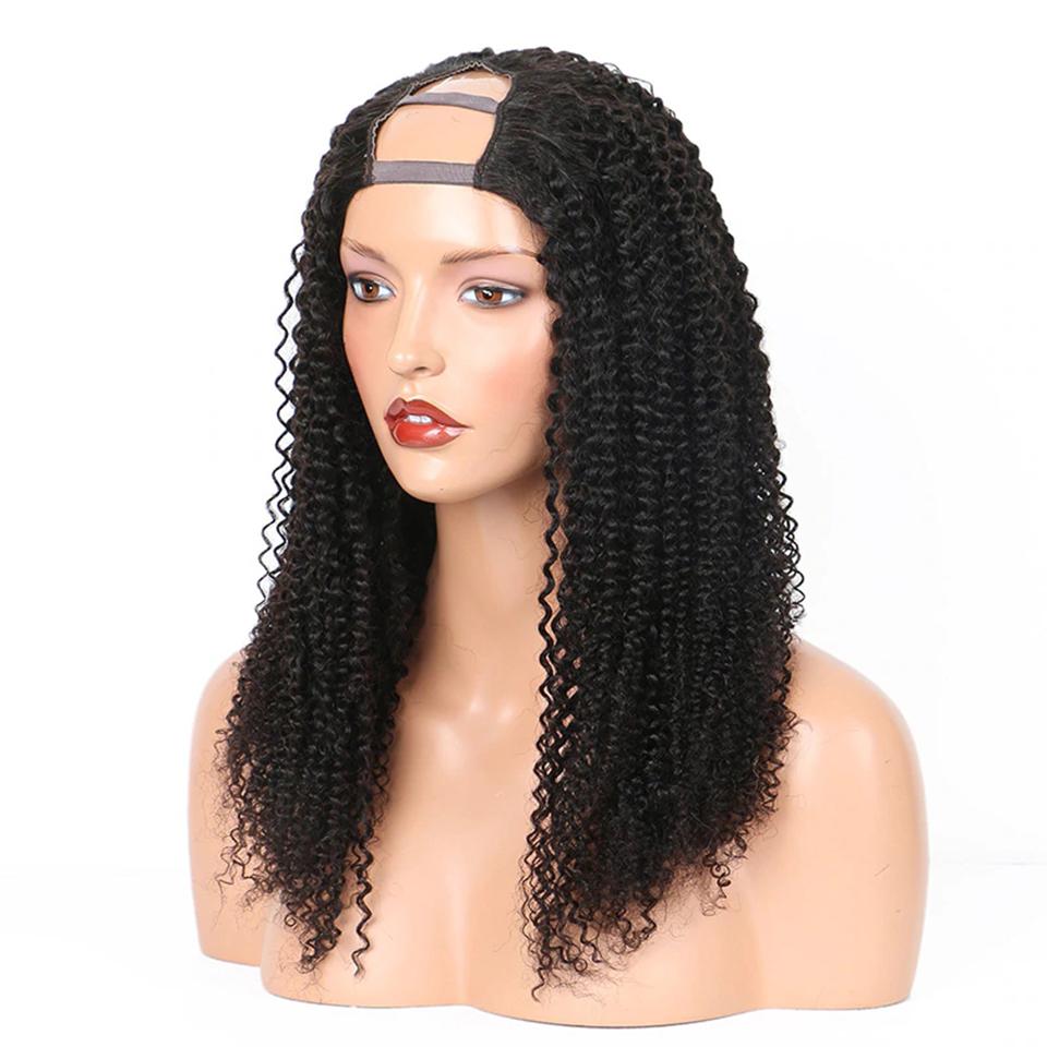 Kinky Curly U Part Glueless Perruques de cheveux humains Cheveux vierges brésiliens pour les femmes noires 