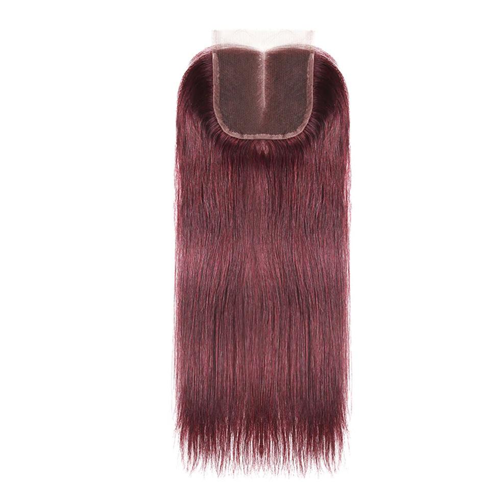 couleur 99j Cheveux Raides 3 Faisceaux Avec Fermeture 4x4 Coloré 100% cheveux humains vierges 