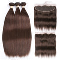lumiere #4 Brown Straight Hair 3 Bundles With 13x4 Lace Frontal Pre Colored Ear To Ear(No Code Need)