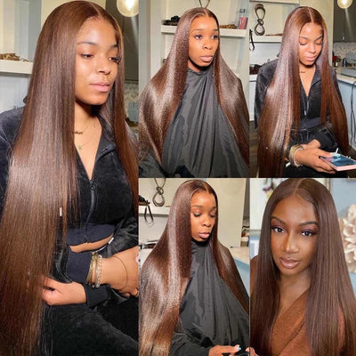 #4 Chestnut Brown Color Straight Lace Front Wig Human Hair