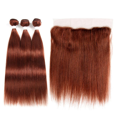 lumiere Color #33 straight hair 4 Bundles With 13x4 Lace Frontal Pre Colored Ear To Ear