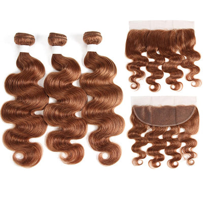 lumiere color #30 body wave 3 Bundles With 13x4 Lace Frontal Pre Colored Ear To Ear