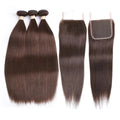 lumiere #4 Brown Straight Hair 3 Bundles With Closure 4x4 pre Colored(No Code Need)
