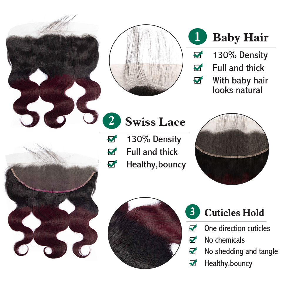 lumiere One Piece Ombre 1B/99J Body 13x4 Lace Frontal Closure Virgin Human Hair - Lumiere hair