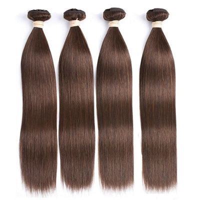Color #4 Brown Straight Hair Weave 4 Bundles 100% Virgin Human Hair Extensions - Lumiere hair