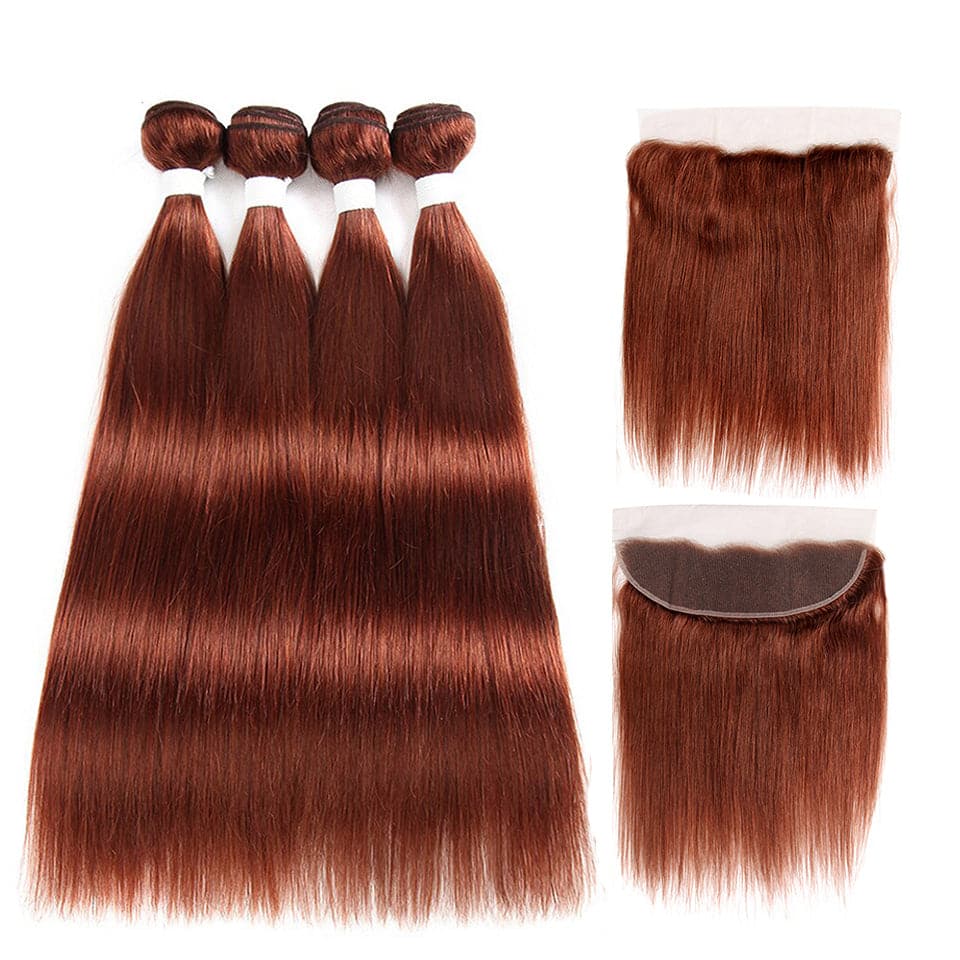 lumiere Color #33 straight hair 4 Bundles With 13x4 Lace Frontal Pre Colored Ear To Ear