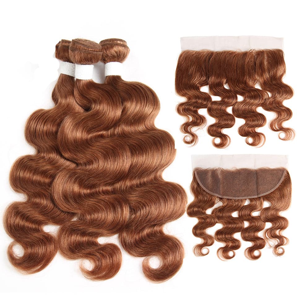lumiere Color #30 body wave 4 Bundles With 13x4 Lace Frontal Pre Colored Ear To Ear - Lumiere hair