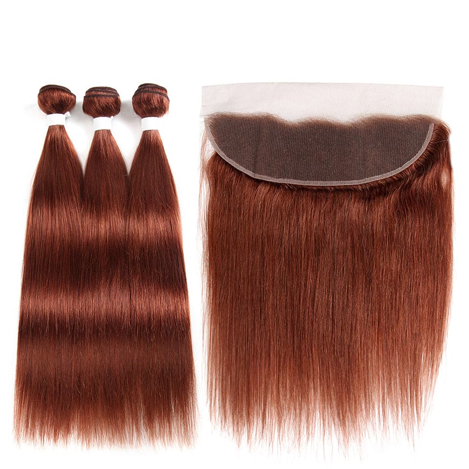 lumiere color #33 straight hair 3 Bundles With 13x4 Lace Frontal Pre Colored Ear To Ear