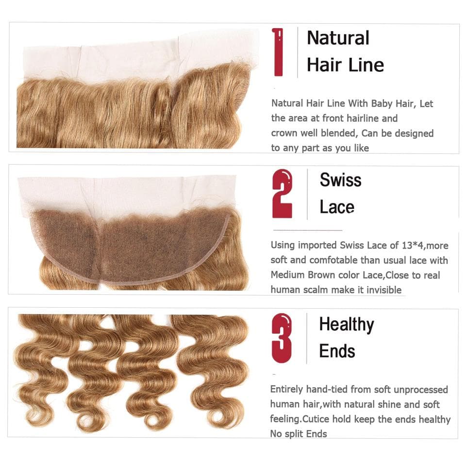 lumiere #27 light Brown body wave 3 Bundles With 13x4 Lace Frontal Pre Colored Ear To Ear - Lumiere hair