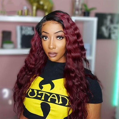 Lumiere 1B/99J Ombre Deep Wave 4x4/5x5/13x4 Lace Closure/Frontal 150%/180% Density Wigs For Women Pre Plucked