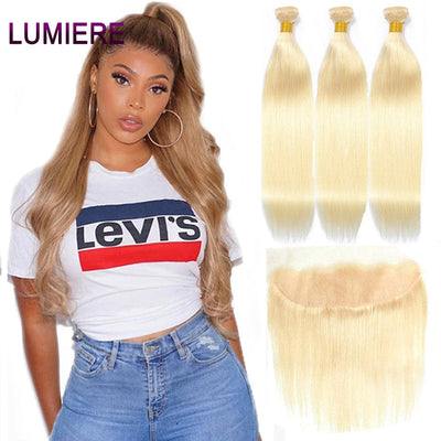 613 Blonde Straight hair 3 Bundles with 13*4 Frontal transparent lace - Lumiere hair