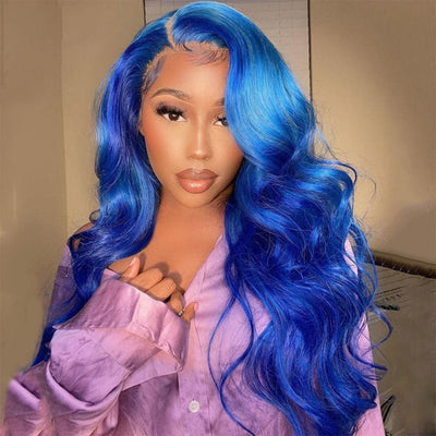 Klein Blue Body Wave Lace Frontal / Closure Human Hair Wig For Women