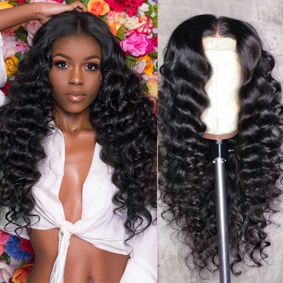 AMZ Lumiere Loose Deep Wave 13x6x1 T Part Lace Frontal Wig Human Hair Wavy Wigs for Women