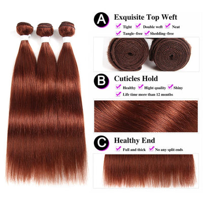 color #33 Straight Hair 3 Bundles With Closure 4x4 pre-Colored 100% virgin human hair