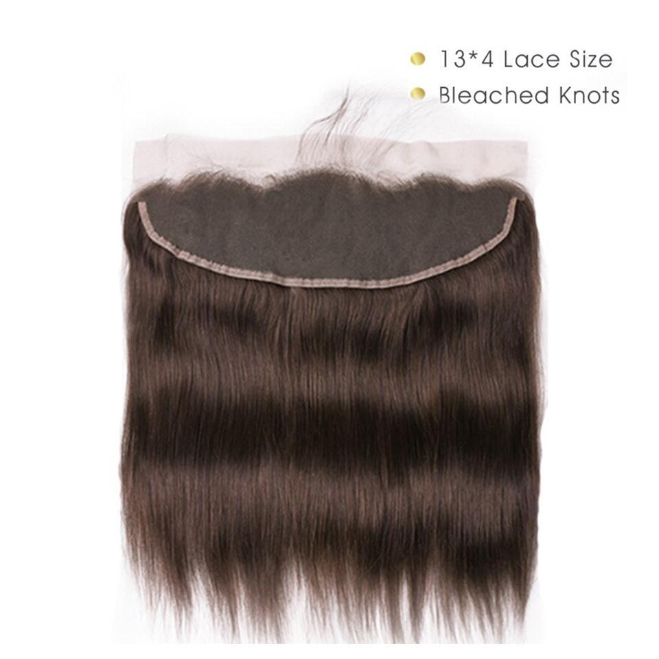 lumiere #4 Brown Straight Hair 4 Bundles With 13x4 Lace Frontal Pre Colored Ear To Ear - Lumiere hair