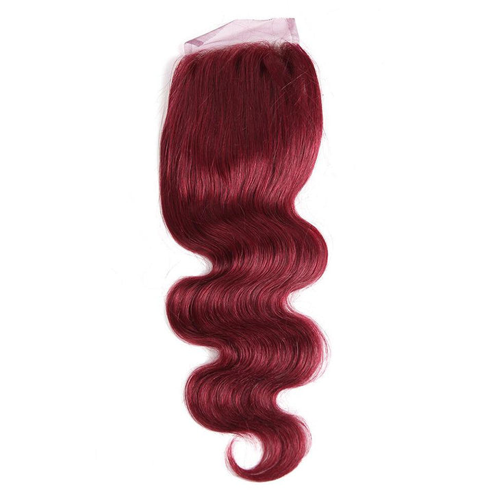 red bundles color burg body wave 4 Bundles With 4x4 Lace Closure Pre Colored human hair