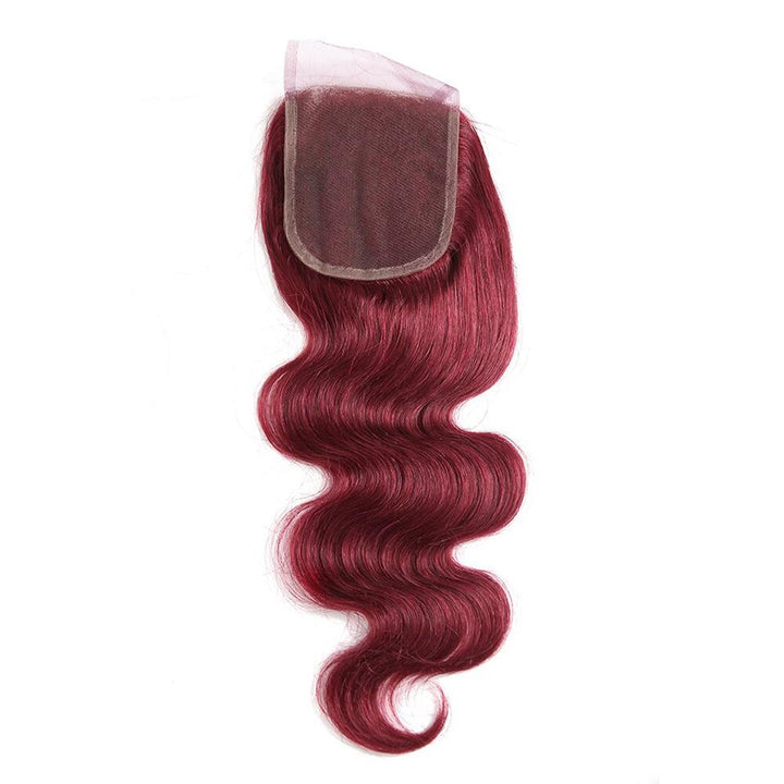 red bundles color burg body wave 4 Bundles With 4x4 Lace Closure Pre Colored human hair