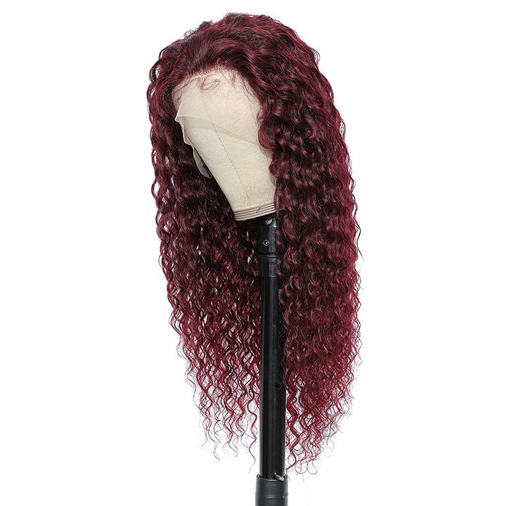 Lumiere Hair #99J Kinky Curly 13x4 Lace Closure/Frontal Wigs For Women Pre Plucked