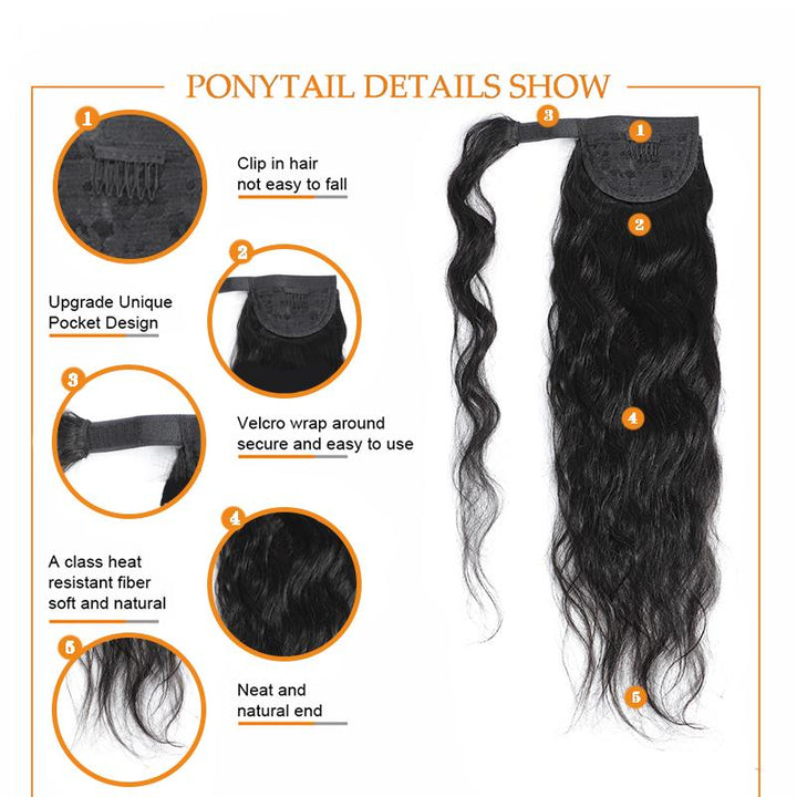 Body Wave Wrap Around Ponytail Extension de cheveux humains Noir naturel 