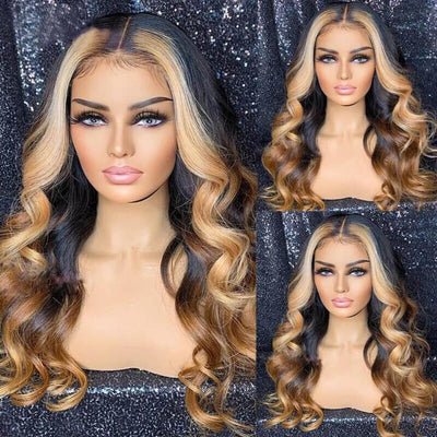 Blonde Skunk Stripe Color Body Wave 13X4/4x4 Lace Wigs For Women 150% 180% Density