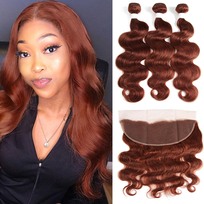lumiere color #33 body wave 3 Bundles With 13x4 Lace Frontal Pre Colored Ear To Ear