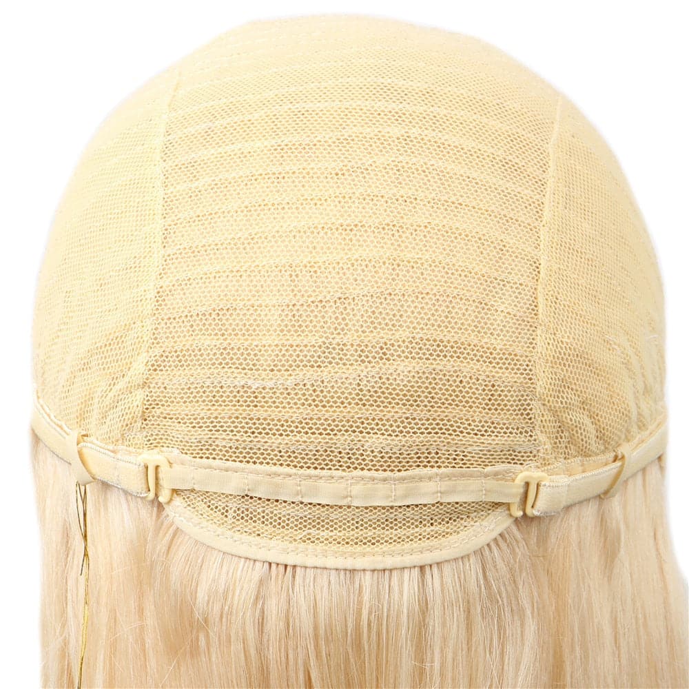 613 Blonde Body Wave Full Machine Made None Lace Front Wigs With Bangs For Women 12-24 Inches