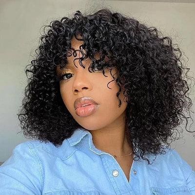 Highlight Blonde / Natural Black Kinky Curly Short Pixie Bob Cut With Bang None lace front Wig For Black Women