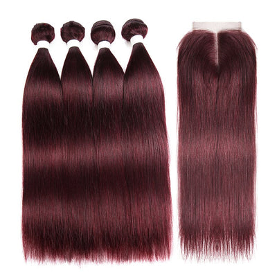 lumiere color 99j Straight Hair 4 Bundles With 4x4 Lace Closure Pre Colored human hair