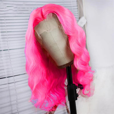 Hot Dark Pink Body Wave Lace Front Wig Human Hair For Women