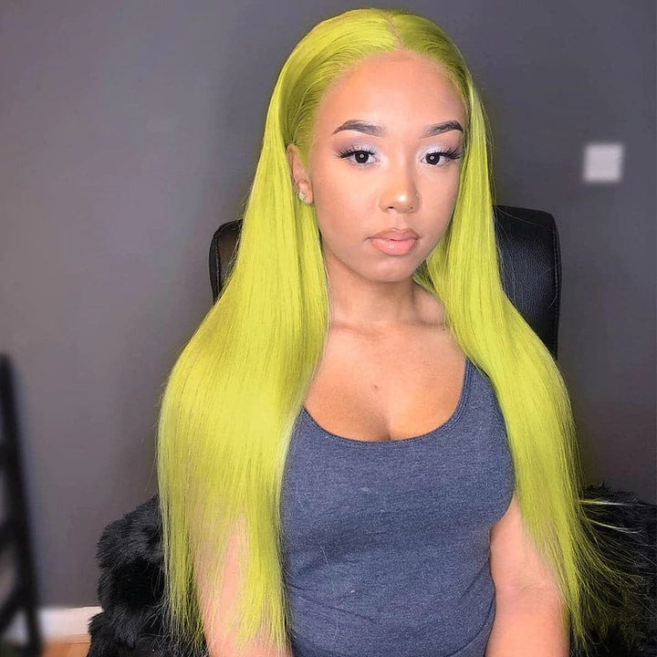 Perucas de cabelo humano verde reta HD transparente com frente em renda coloridas para mulheres negras pré-arrancadas 