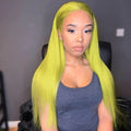 Green Straight HD Transparent Lace Front Human Hair Wigs Colored For Women Pre plucked