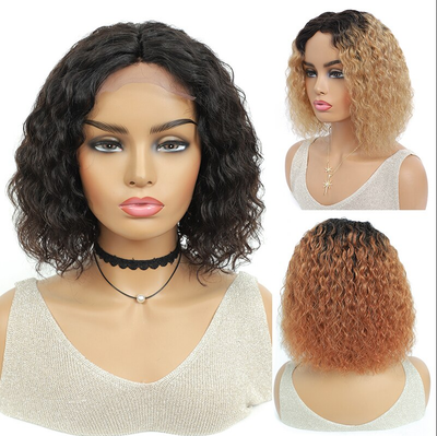 Water Wave Short Bob Brazilian Middle Part Full Machine Made None Lace Wigs For Black Women