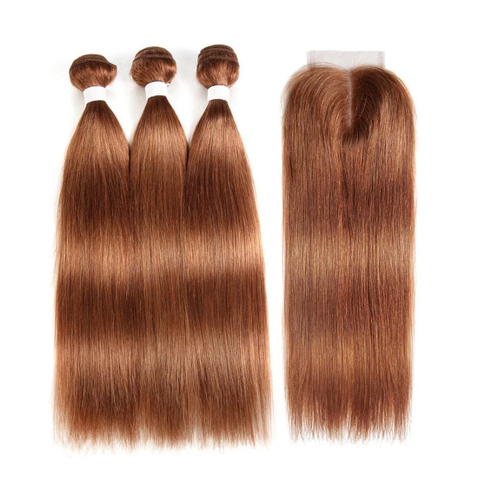 lumiere color #30 Straight Hair 3 Bundles With Closure 4x4 pre Colored 100% virgin human hair - Lumiere hair