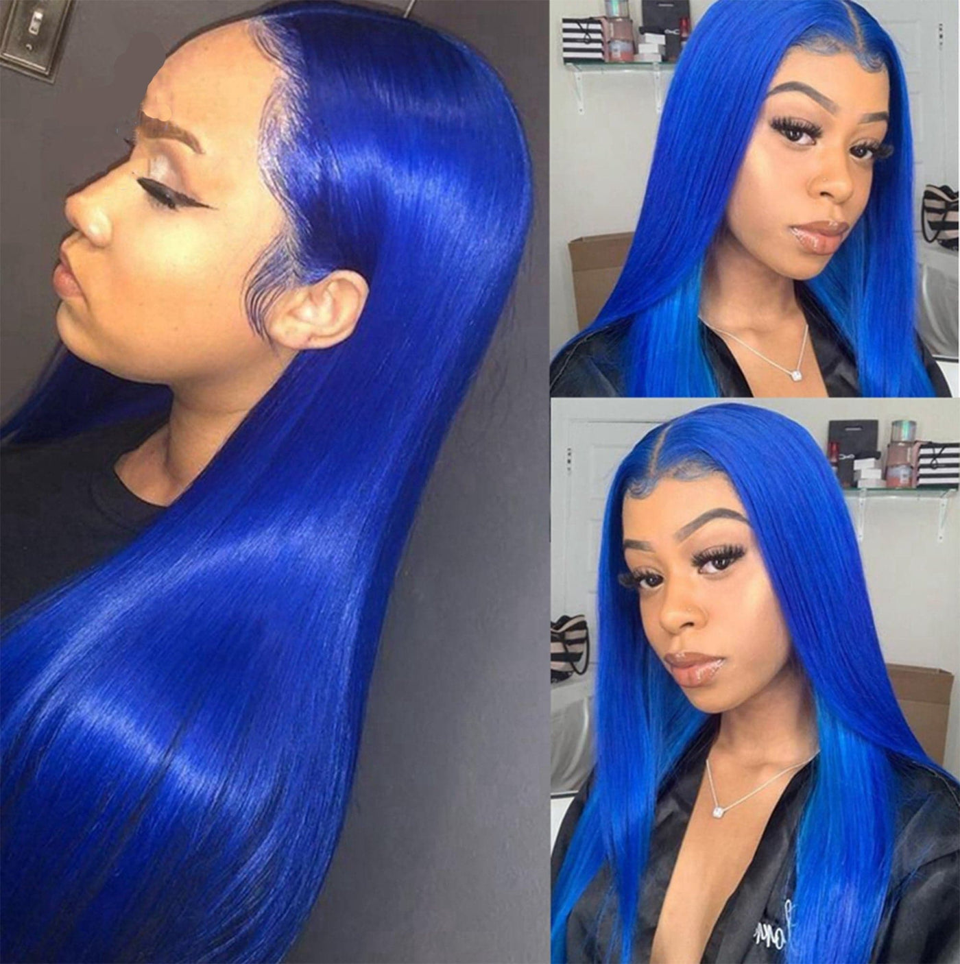 Klein Blue Straight 13*4 Lace Front Wigs Virgin Human Hair HD Transparent Lace Wig