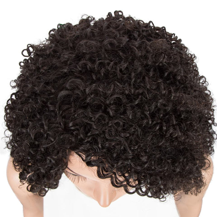 # 1B Curly Short Bob Full Machine Made None Lace Wig Avec Bangs Virgin Human Hair 