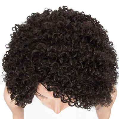 #1B Curly Short Bob Full Machine Made None Lace Wig With Bangs Virgin Human Hair