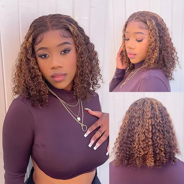 P4/30 Couleur Kinky Curly 13X4 Lace Frontal Bob 