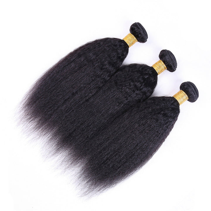 Kinky Straight Hair Bundles 100% Extensions de cheveux humains 3 Bundles avec 4x4 Lace Closure Natural Hair Weave 