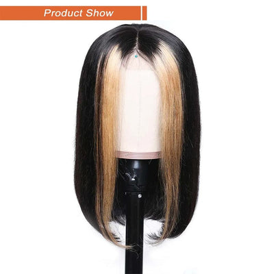 Honey Blonde Highlights Straight Short Bob 13x4 Lace Front Wig Natural Hairline