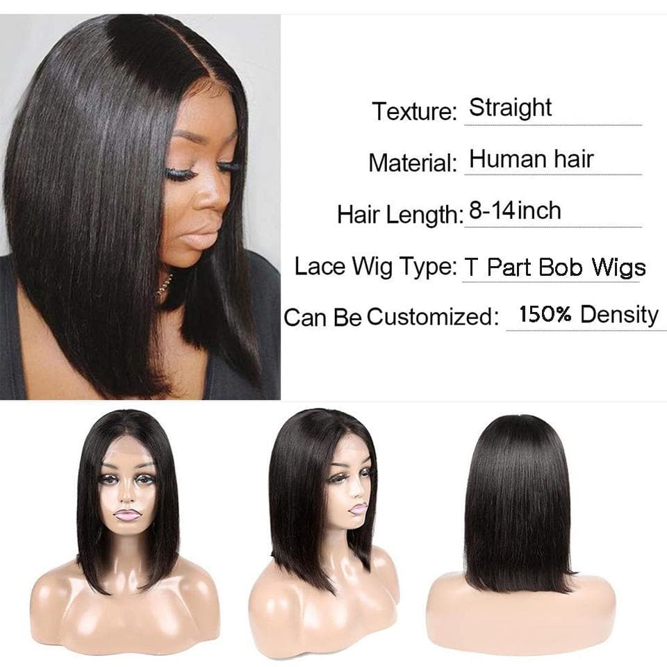 Straight Bob T Part Lace Brazilian Wigs For Black Women