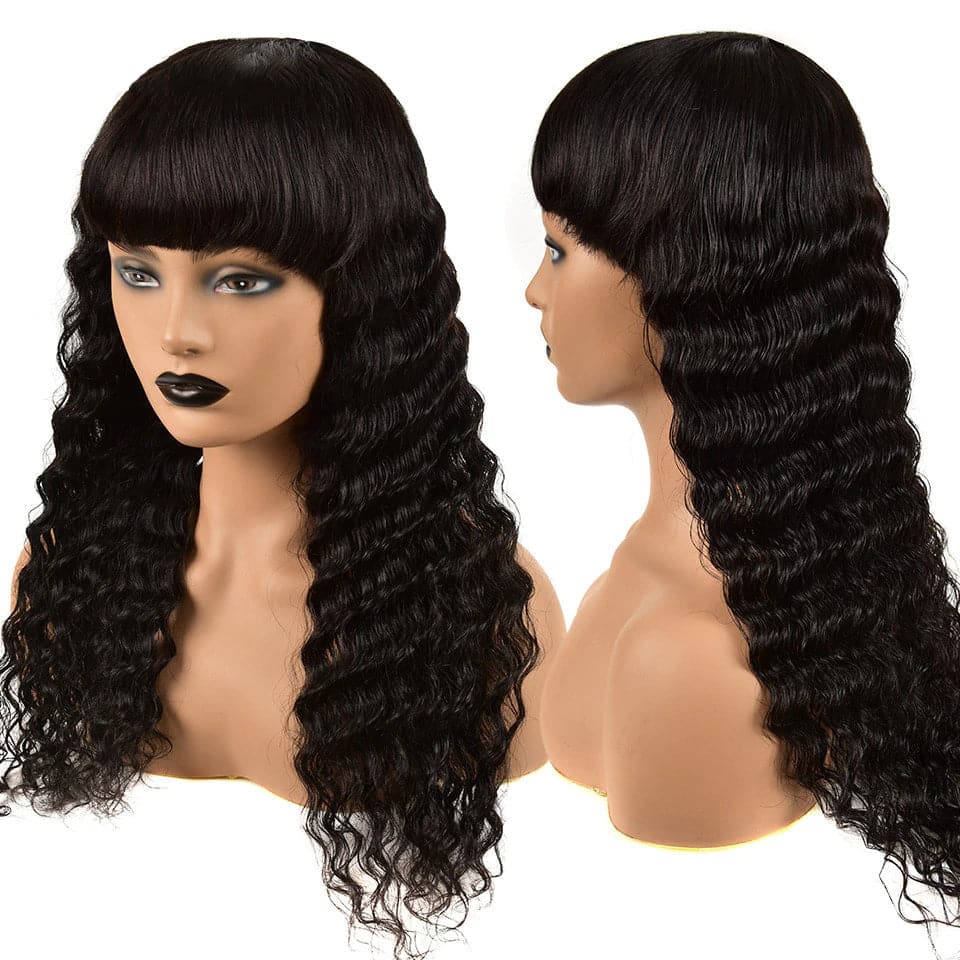 Deep Wave Full Machine Made None Lace 8-24 Inches Virgin Human Hair Wigs