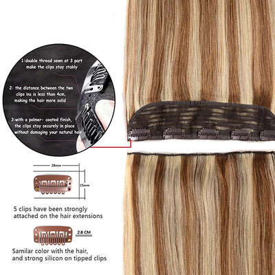 Lumiere #P4/27 Grampo de cabelo humano reto em uma peça extensões de cabelo humano real extensão de cabelo humano 5 clipes um conjunto para mulheres 