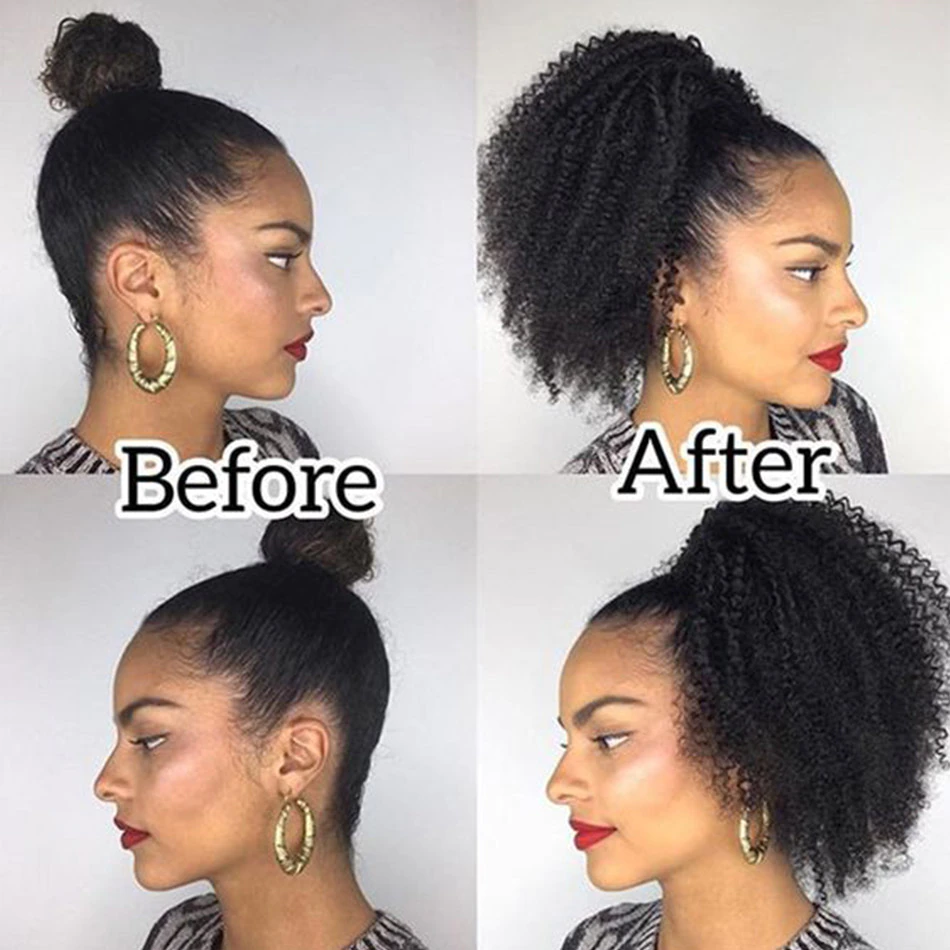 Extensões de cabelo humano afro encaracolado rabo de cavalo para afro-americanos 