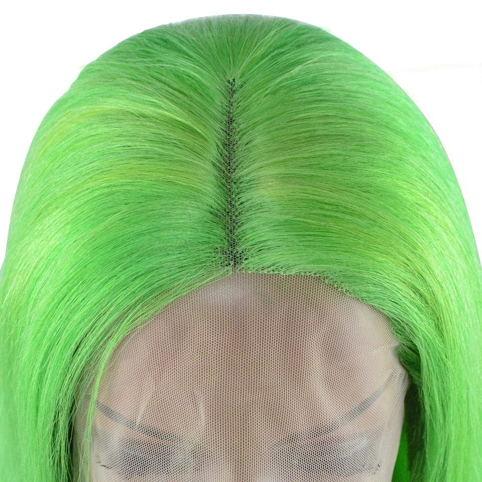Peruca transparente suíça com frente em renda para mulheres cabelo humano longo de cor verde claro 