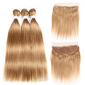 lumiere #27 light Brown Straight Hair 3 Bundles With 13x4 Lace Frontal Pre Colored Ear To Ear