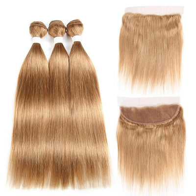 lumiere #27 light Brown Straight Hair 3 Bundles With 13x4 Lace Frontal Pre Colored Ear To Ear - Lumiere hair