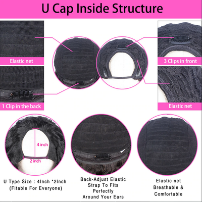 Body Wave U Part Black Brazilian Half Wig 150% Density Human Hair