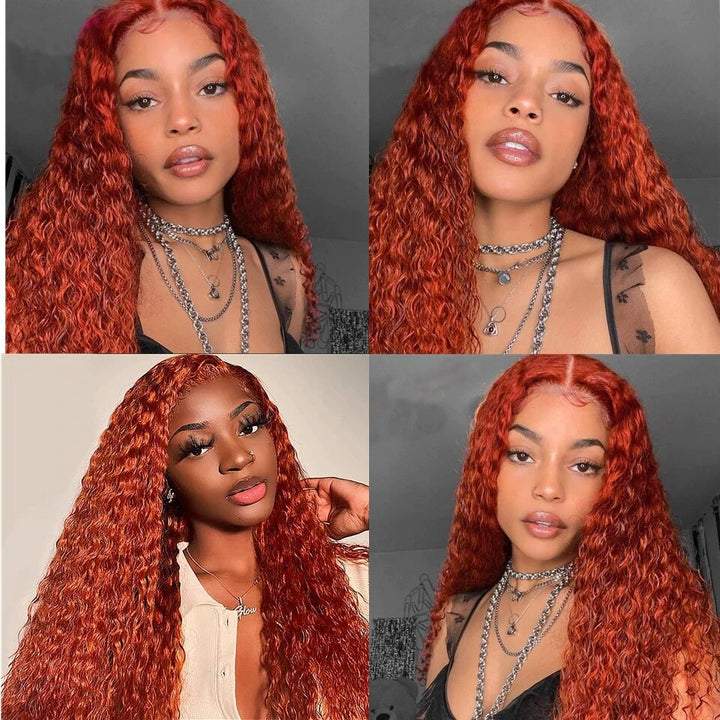 #350 Ginger Orange Water Wave 3 Bundles With 4X4 Lace Closure For Women Human Hair