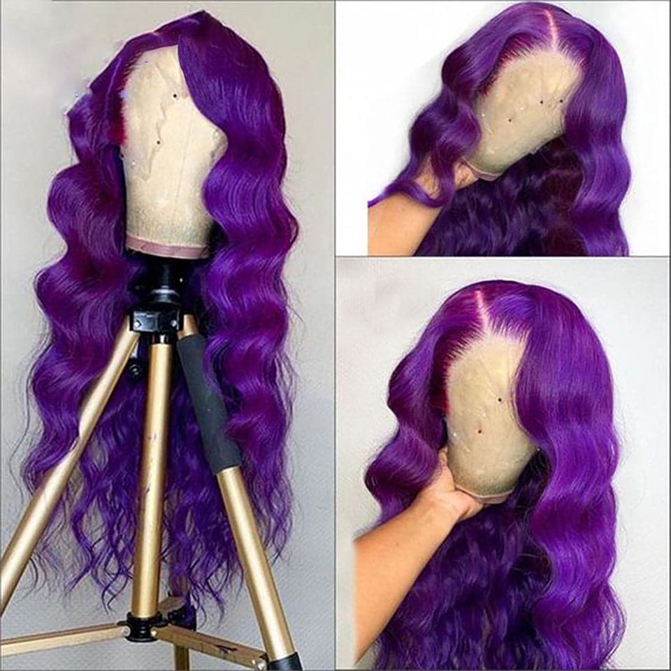 Purple Body Wave Transparent Lace Front Human Hair Wigs for Black Women